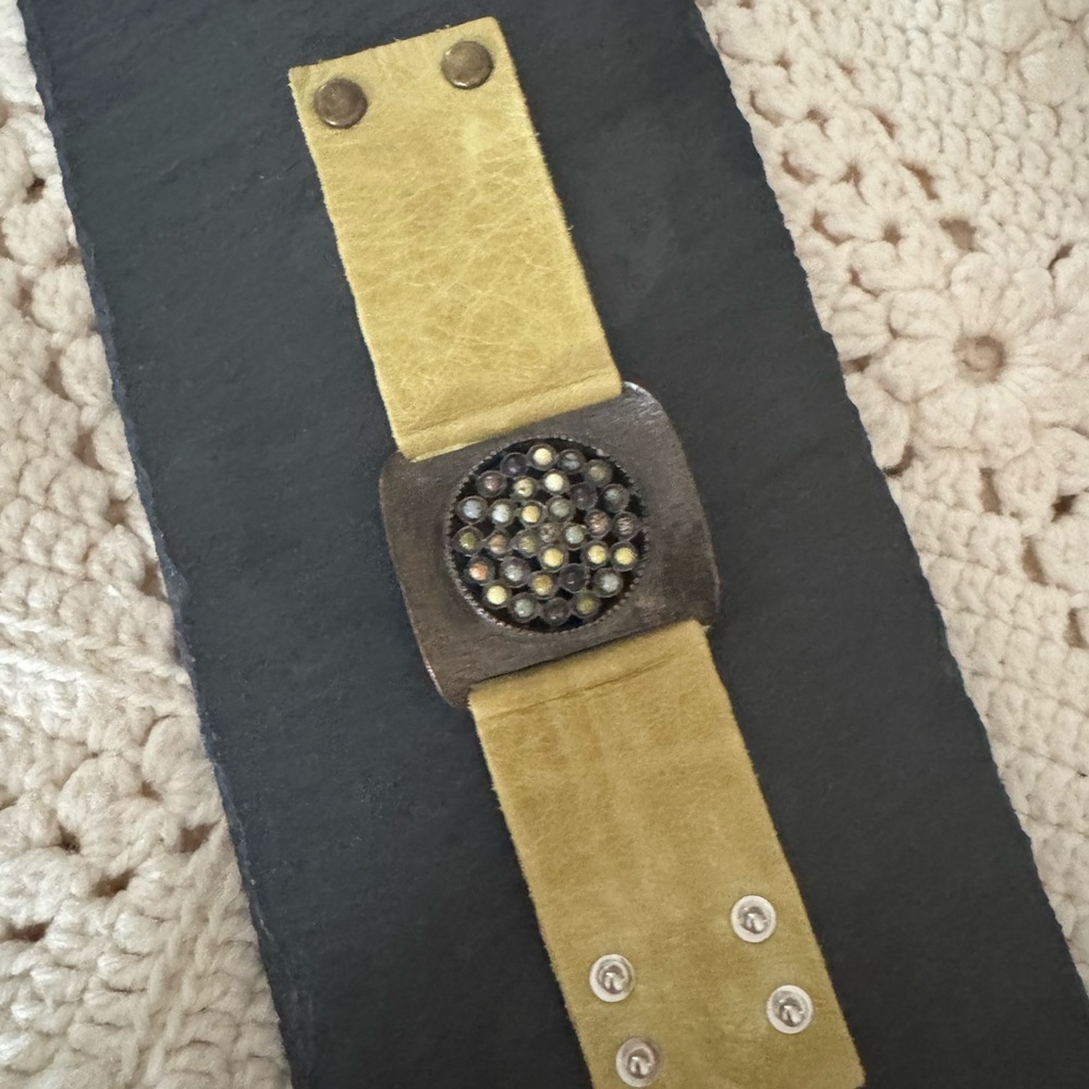Vintage ReBel Leather Bracelet with Studded Gemstones
